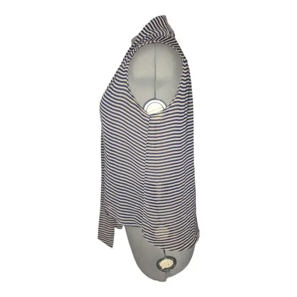 Women's Paper Crane Sheer Striped Relaxed Hi-Lo Tie Blouse - Picture 6 of 8